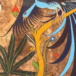 Vibrant Blue and Brown Bird Art Painting